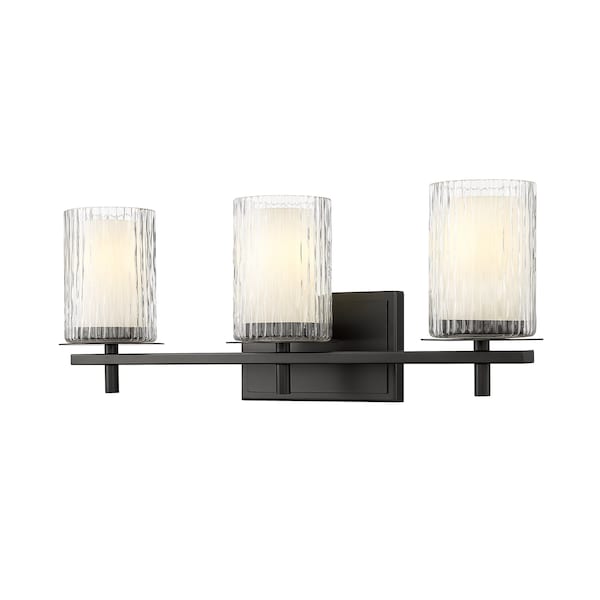 Z-Lite Grayson Vanity, 3-Light, 23 In.W x 5.75 In.L x 8.5 In.H, Matte Black/Clear + Etched Opal 1949-3V-MB - main